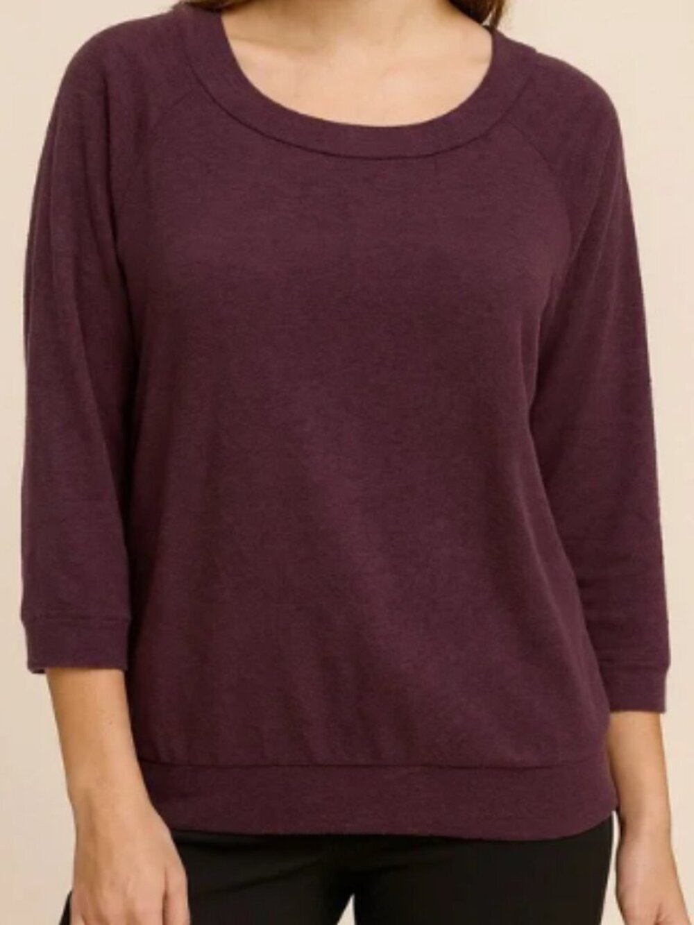 Market & Spruce Women's Plus Size 1X Paulsen Brushed Knit Top Dark Purple